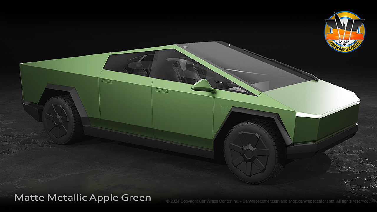 Cybertruck-matte-metallic-apple-green-vinyl-wrap